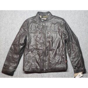 Levi's Motorcycle Jacket Mens S Brown Faux Leather Pockets Band Collar Zipper
